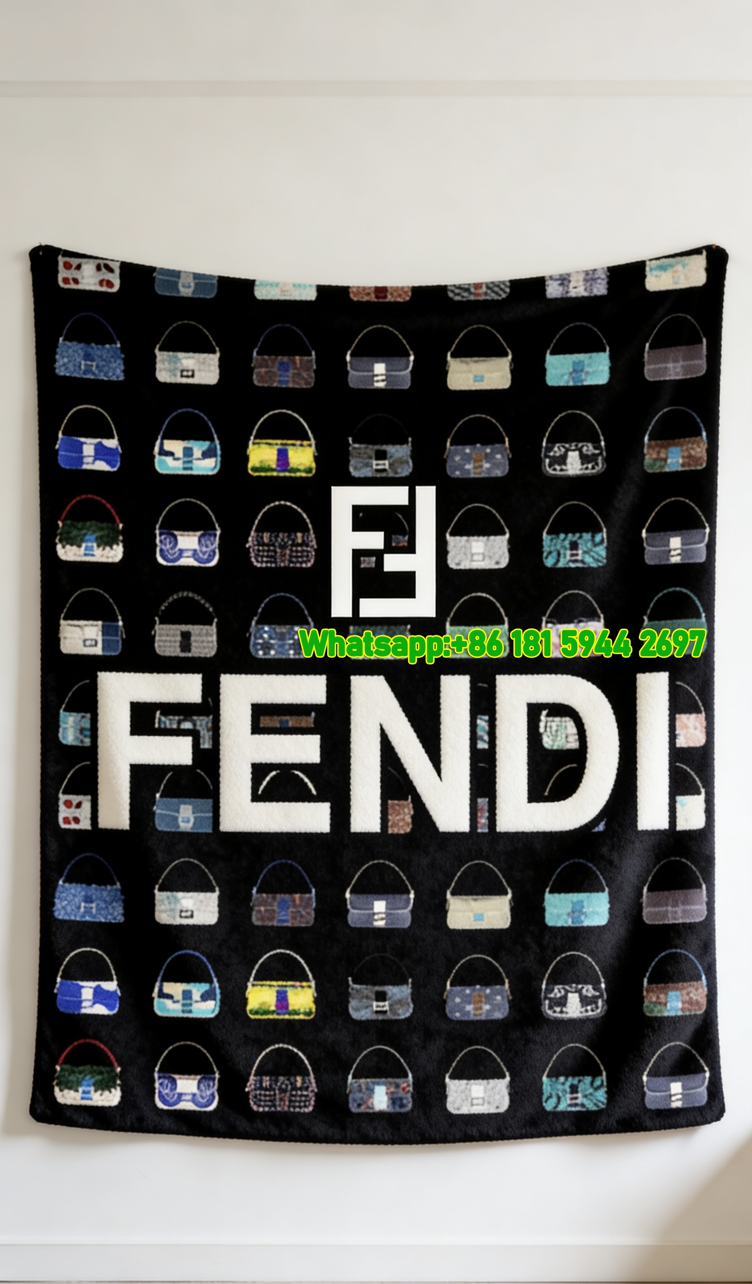 Fendi Multicolor Baguette Bag Pattern Flannel Throw Blanket IMG_9502
